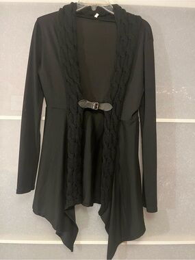 Black Open Front Belted Cardigan